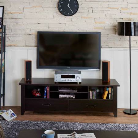 Simple structure functional TV stand - Black coffee bean-color TV stand.